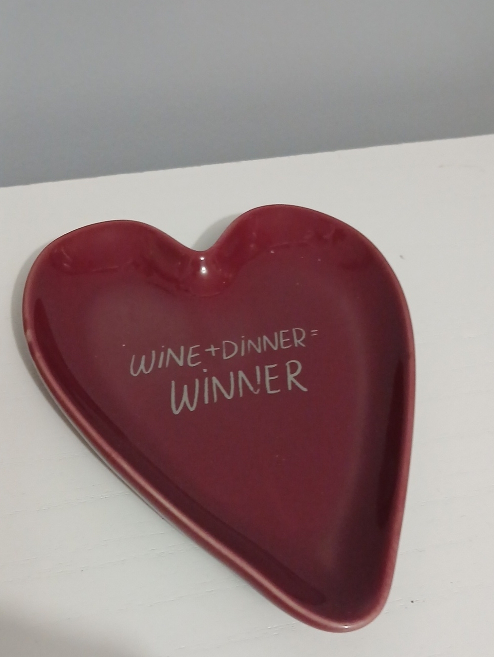 Heart-Shaped Trinket Dish in Burgundy - Wine + Dinner Winner NWT